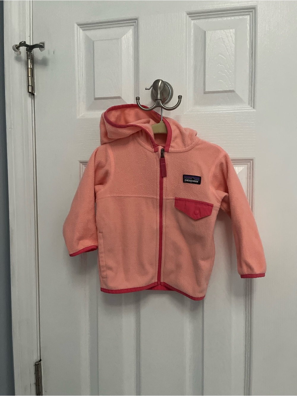 Patagonia Baby Micro D Snap Hooded Fleece Jacket 6-12M Girls Pink